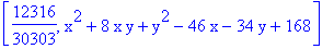 [12316/30303, x^2+8*x*y+y^2-46*x-34*y+168]